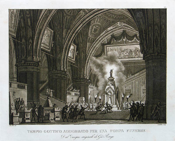 TEMPIO ADDOBBATO PER UNA POMPA FUNEBRE.