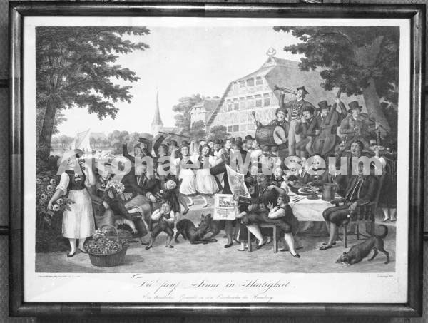 Die fünf Sinne in Tätigkeit (Bildgruppe aus den Vierlanden), Lithografie nach Suhr