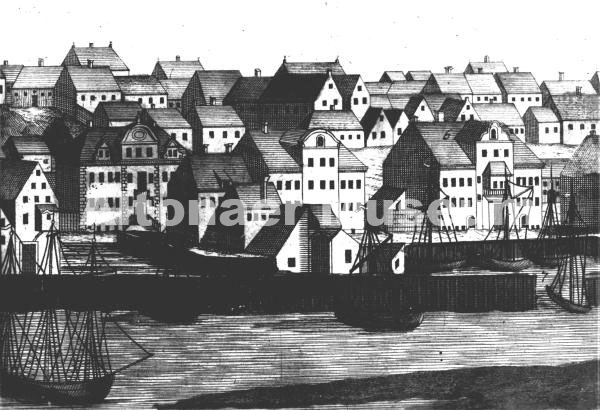 Altona nach dem Schwedenbrand, Ausschnitt nach einer Radierung von Balthasar Georg Probst um 1730