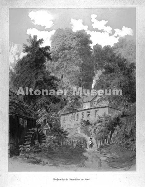 Wassermühle um 1860 in Neumühlen (jetzt Donnerspark), nach einem Aquarell