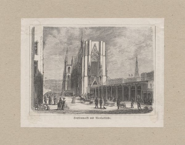 "Hopfenmarkt und Nikolaikirche." nach dem Hamburger Brand 1842