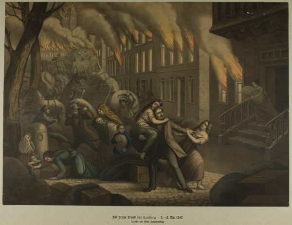 "Der Große Brand von Hamburg 5.-8. Mai 1842 - Szenen am Alten Jungfernstieg"