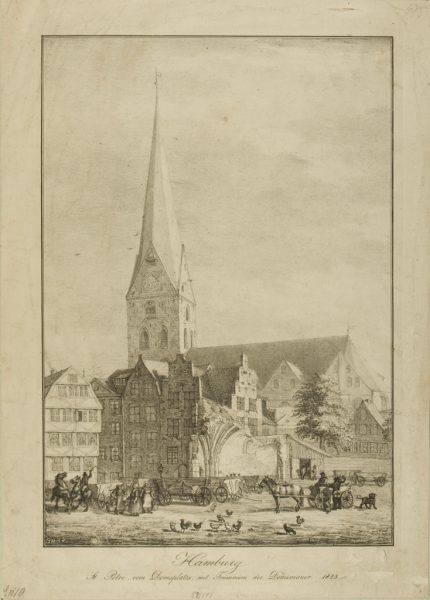 "Hamburg. St. Petri, vom Domplatze, mit Trümmern der Dommauer. 1823"