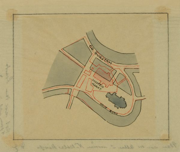 Lageplan der alten und neuen St. Nikolaikirche in Hamburg