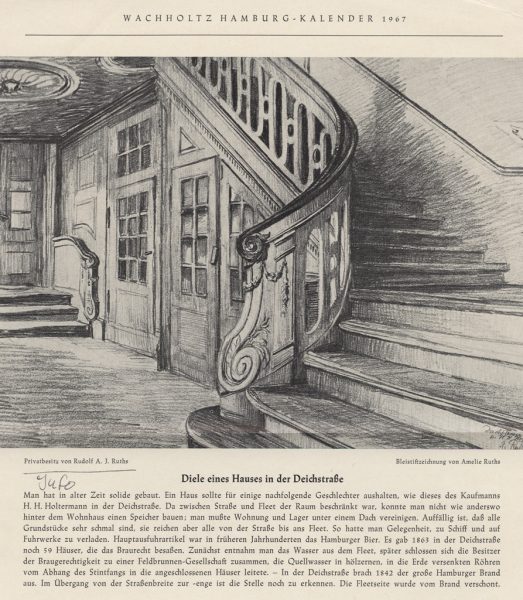 "Diele und Treppenaufgang des Hauses Deichstraße 44, Hamburg"