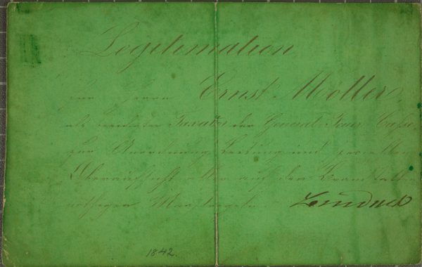 "Legitimation für Herrn Ernst Möller, als vereidigter Taxator der General-Feuerkasse"