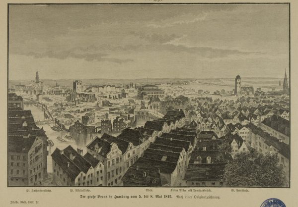 Panorama der Brandruinen vom Turm der Katharinenkirche aus nach Nordwesten