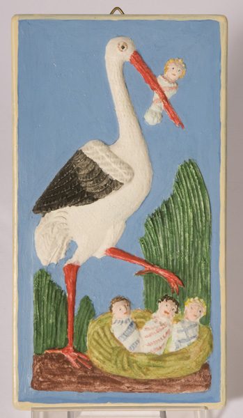 Gebäckmodeln, Hochzeitsgebäck, "Storch mit Wickelkind im Schnabel"