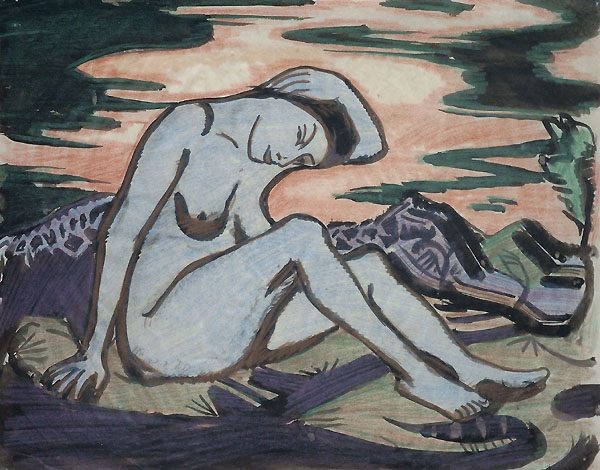 Sitzender Frauenakt in Landschaft