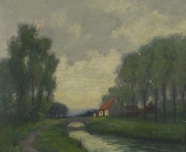 Flußlandschaft mit Brücke