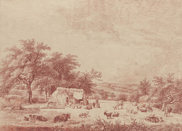 Hirtenfamilie in weiter Landschaft