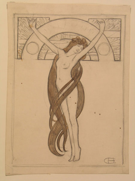 Weiblicher Akt vor Halbkreisform