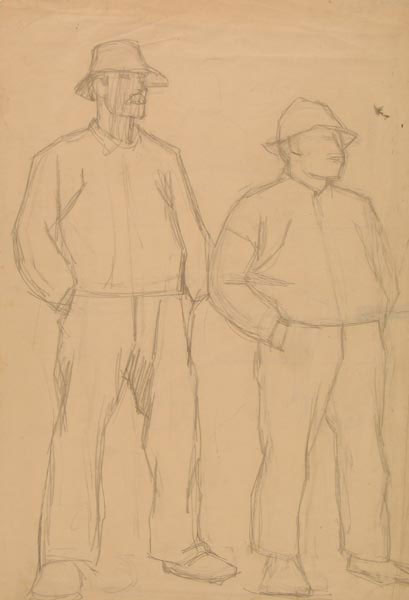 Zwei stehende Fischer mit den Händen in den Taschen